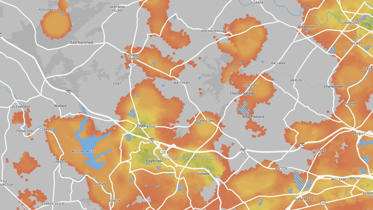 Bike Grade map of Chester Springs, PA