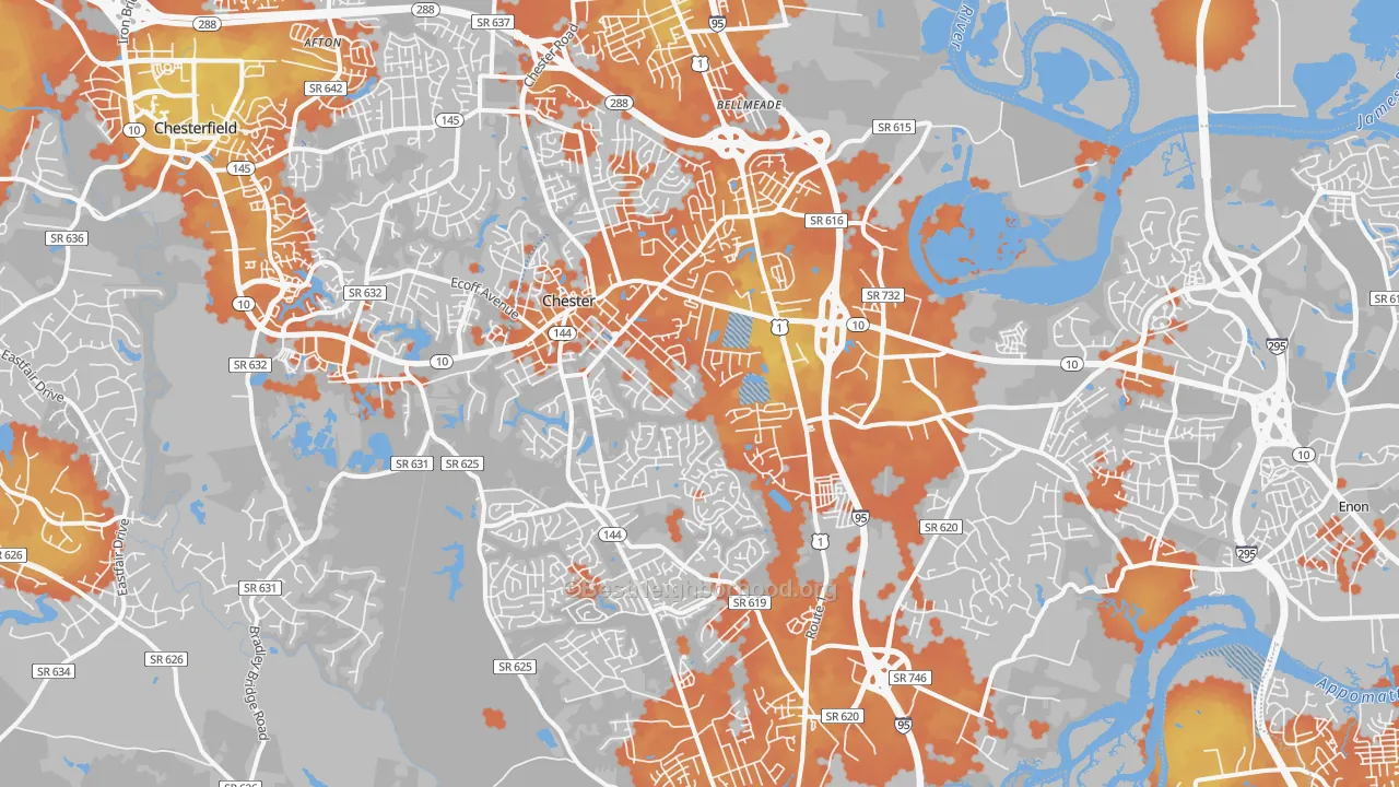 Bike Grade map of Chester, VA