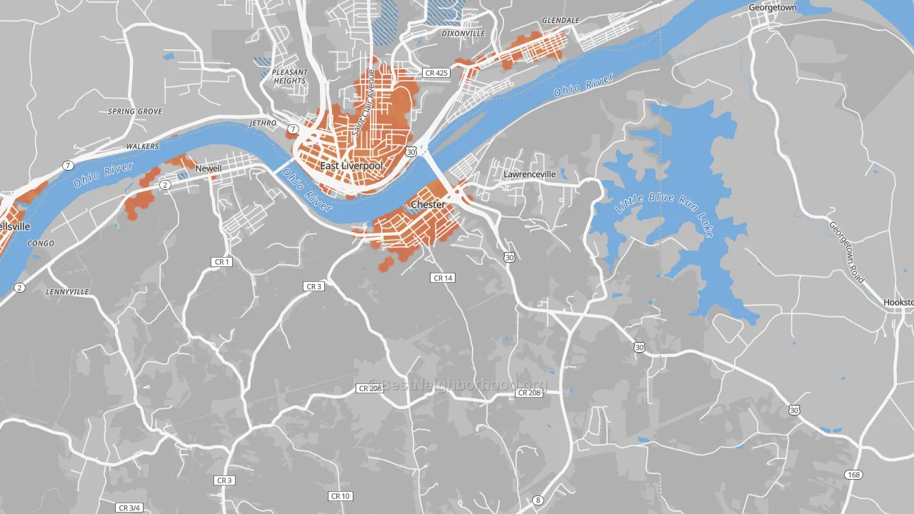 Bike Grade map of Chester, WV