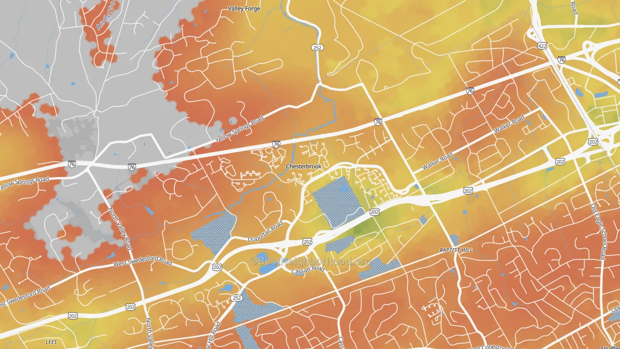 Bike Grade map of Chesterbrook, PA