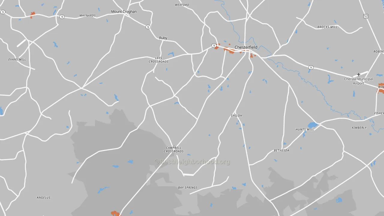 Bike Grade map of Chesterfield County, SC