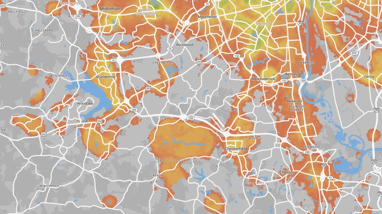 Bike Grade map of Chesterfield County, VA