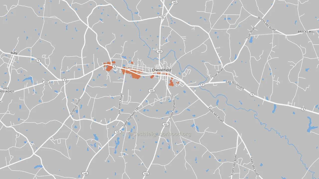 Bike Grade map of Chesterfield, SC