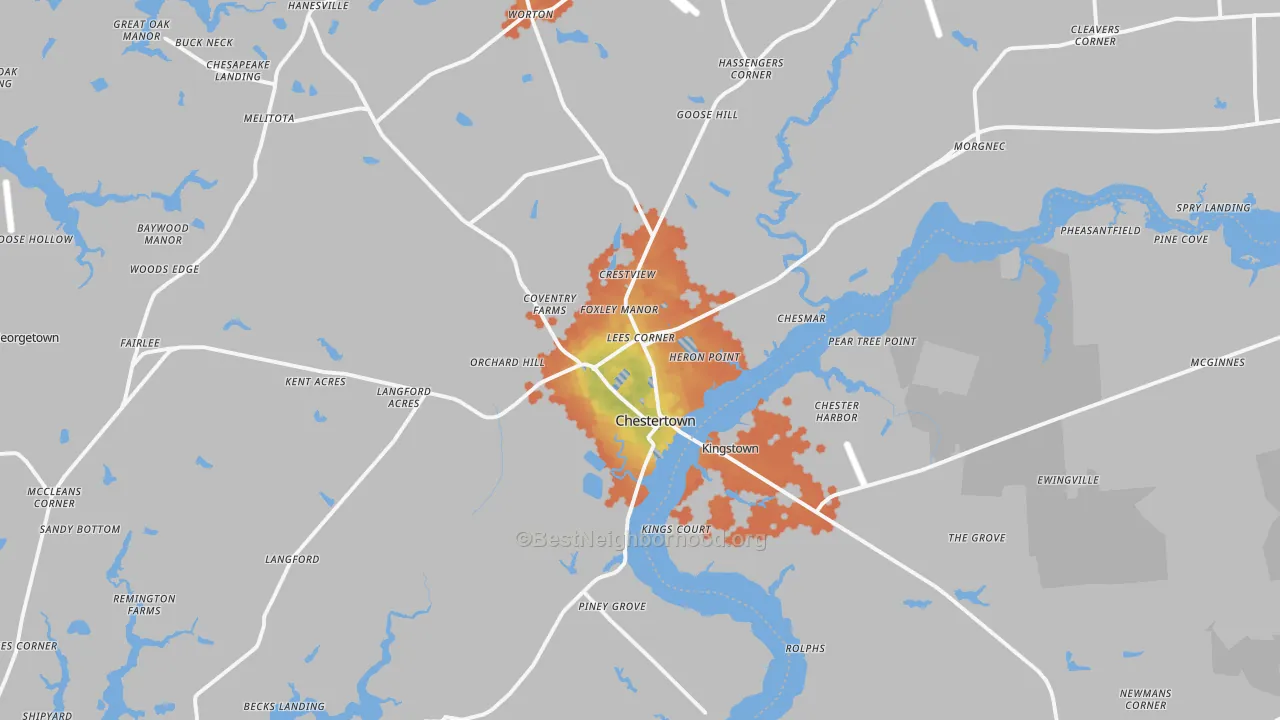 Bike Grade map of Chestertown, MD