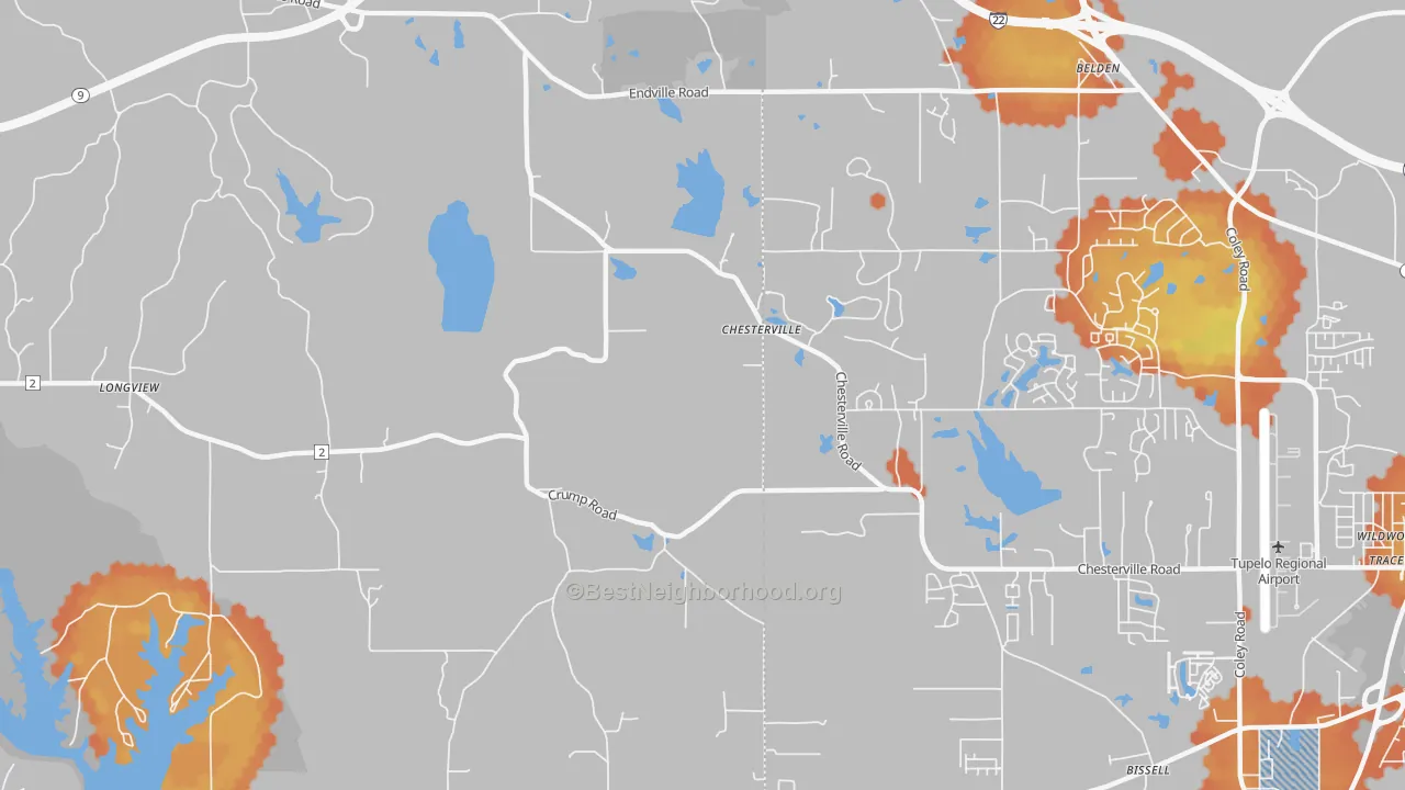 Bike Grade map of Chesterville, MS