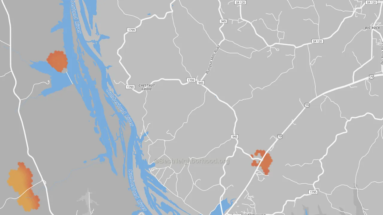Bike Grade map of Chestnut Grove, TN