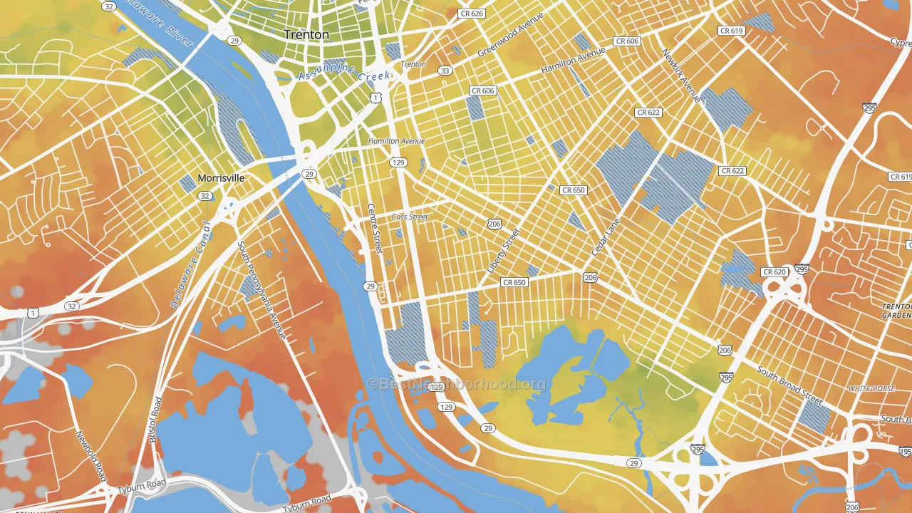 Bike Grade map of Chestnut Park, Trenton, NJ