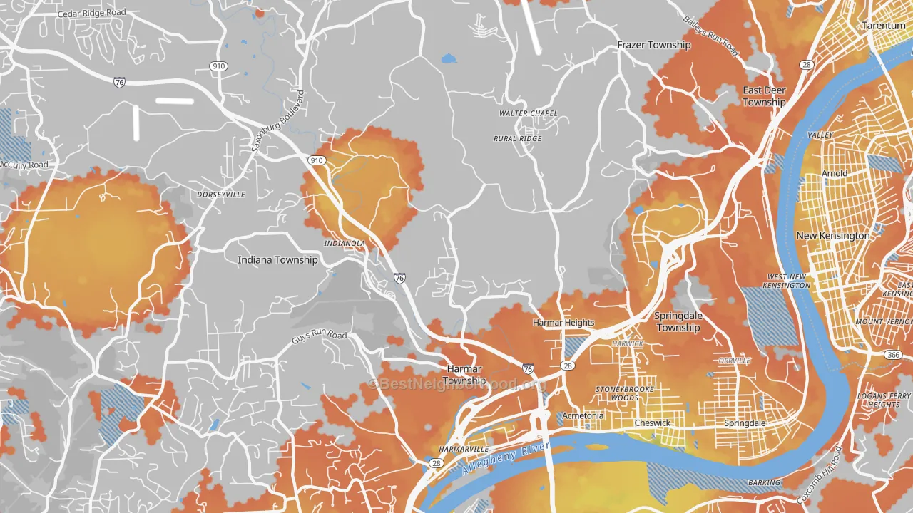 Bike Grade map of Cheswick, PA