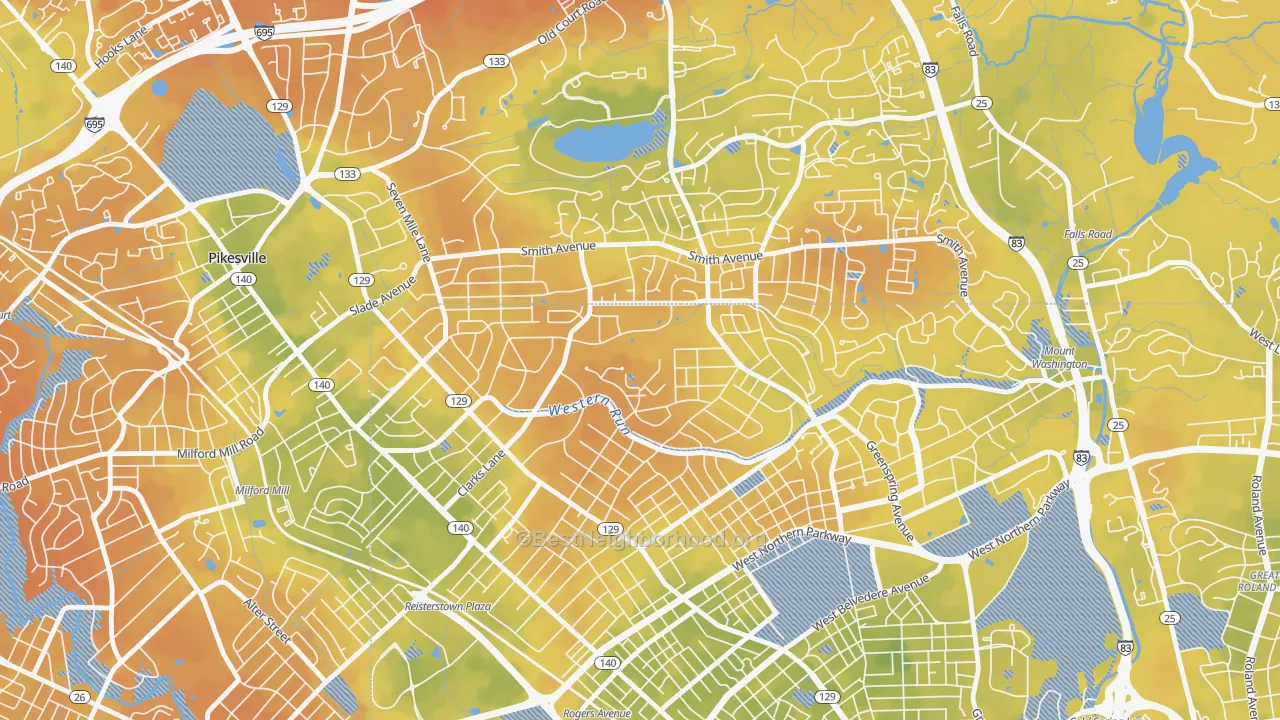 Bike Grade map of Cheswolde, Baltimore, MD