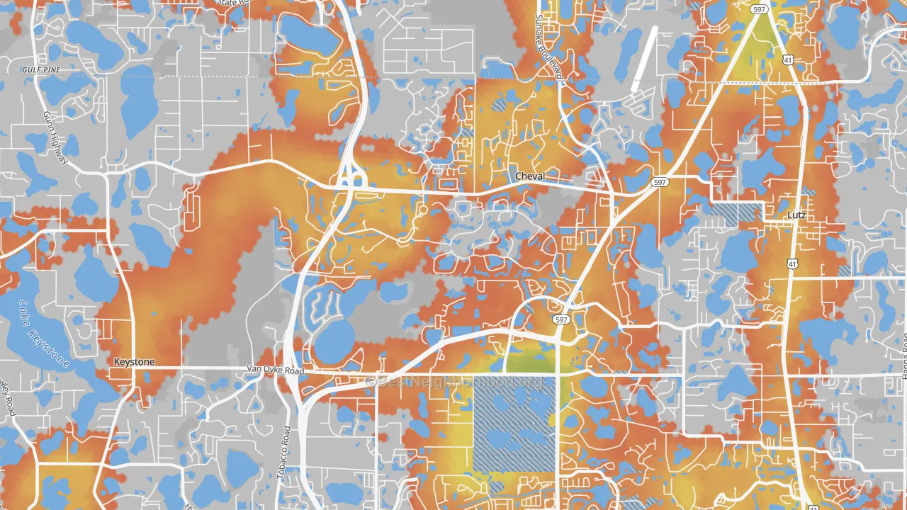 Bike Grade map of Cheval, FL