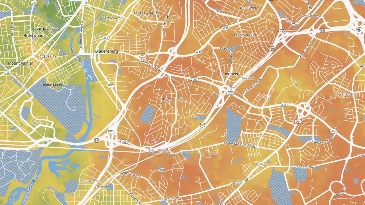 Bike Grade map of Cheverly, MD