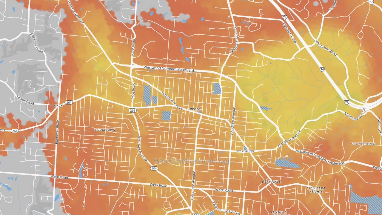 Bike Grade map of Cheviot, OH