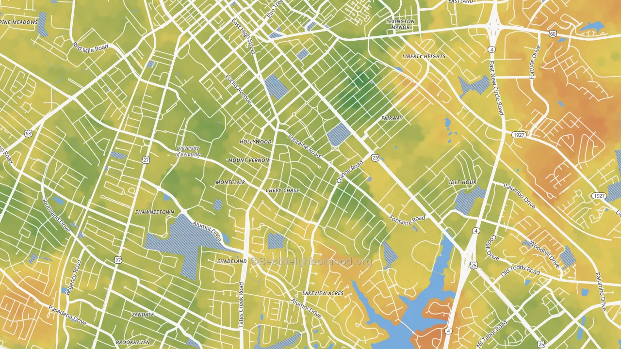 Bike Grade map of Chevy Chase-Ashland Park, Lexington, KY