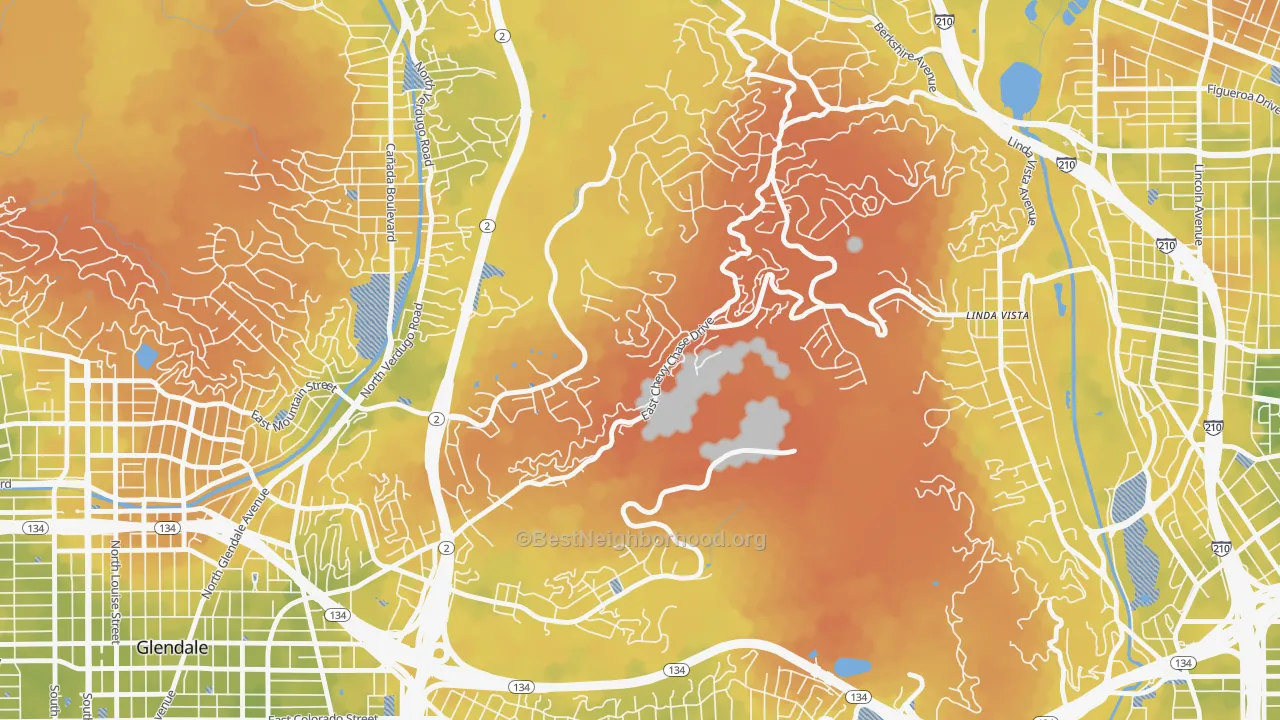 Bike Grade map of Chevy Chase, Glendale, CA