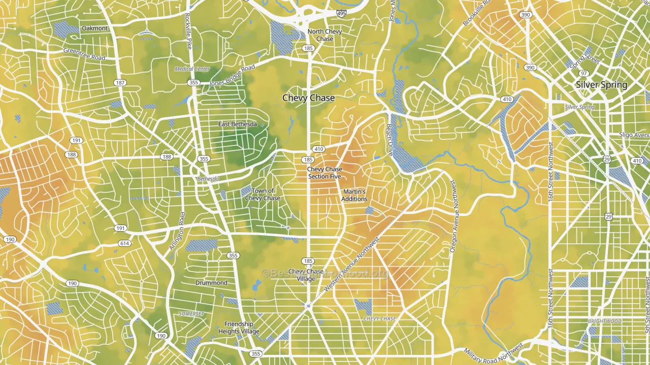 Bike Grade map of Chevy Chase Section Five, MD