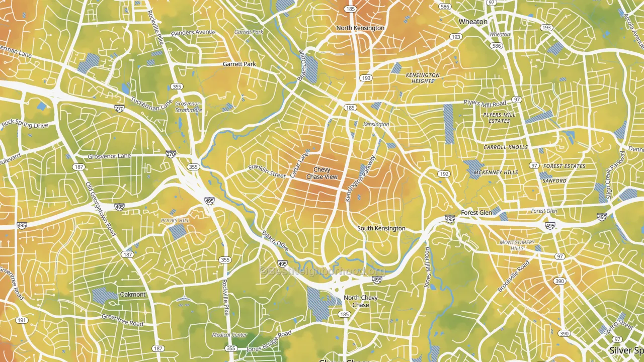 Bike Grade map of Chevy Chase View, MD