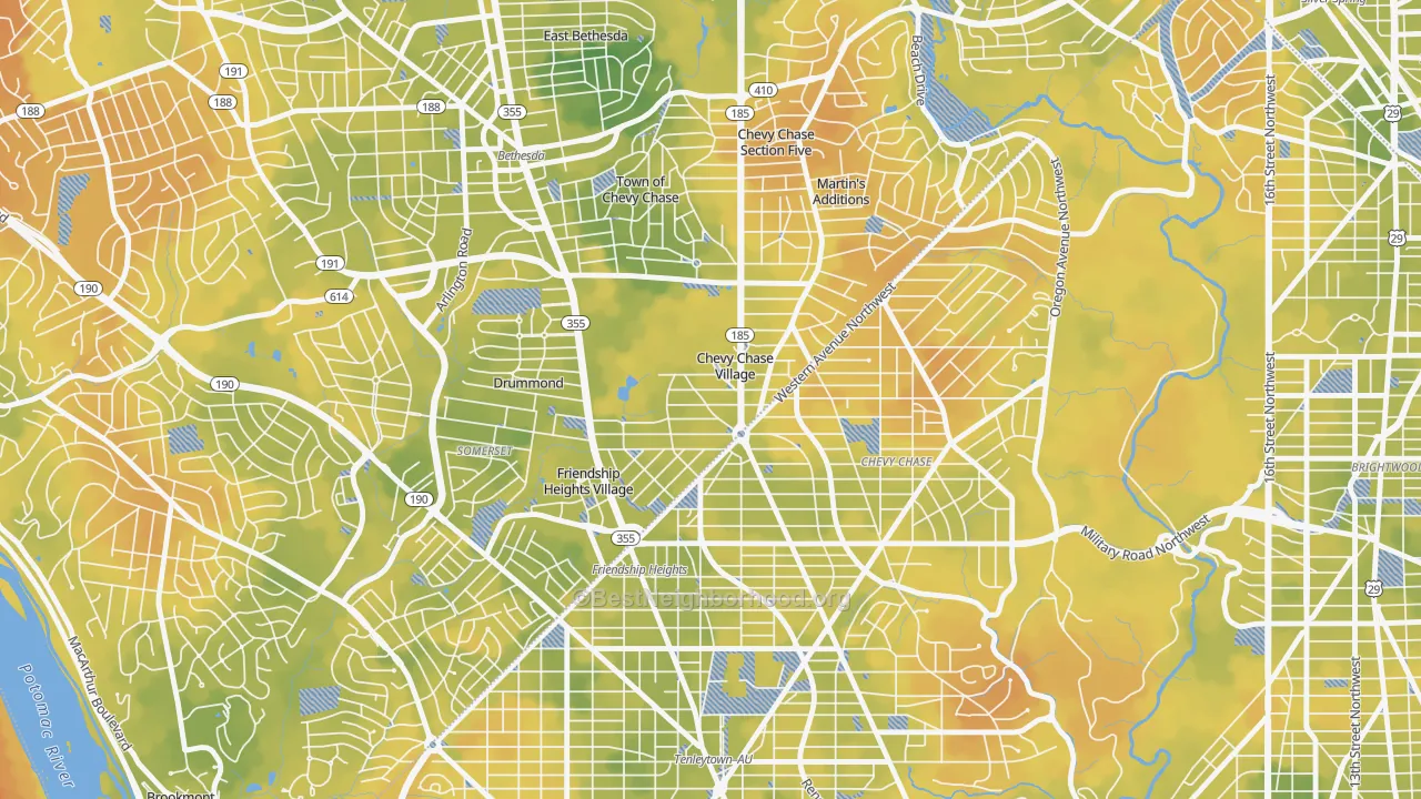 Bike Grade map of Chevy Chase Village, MD