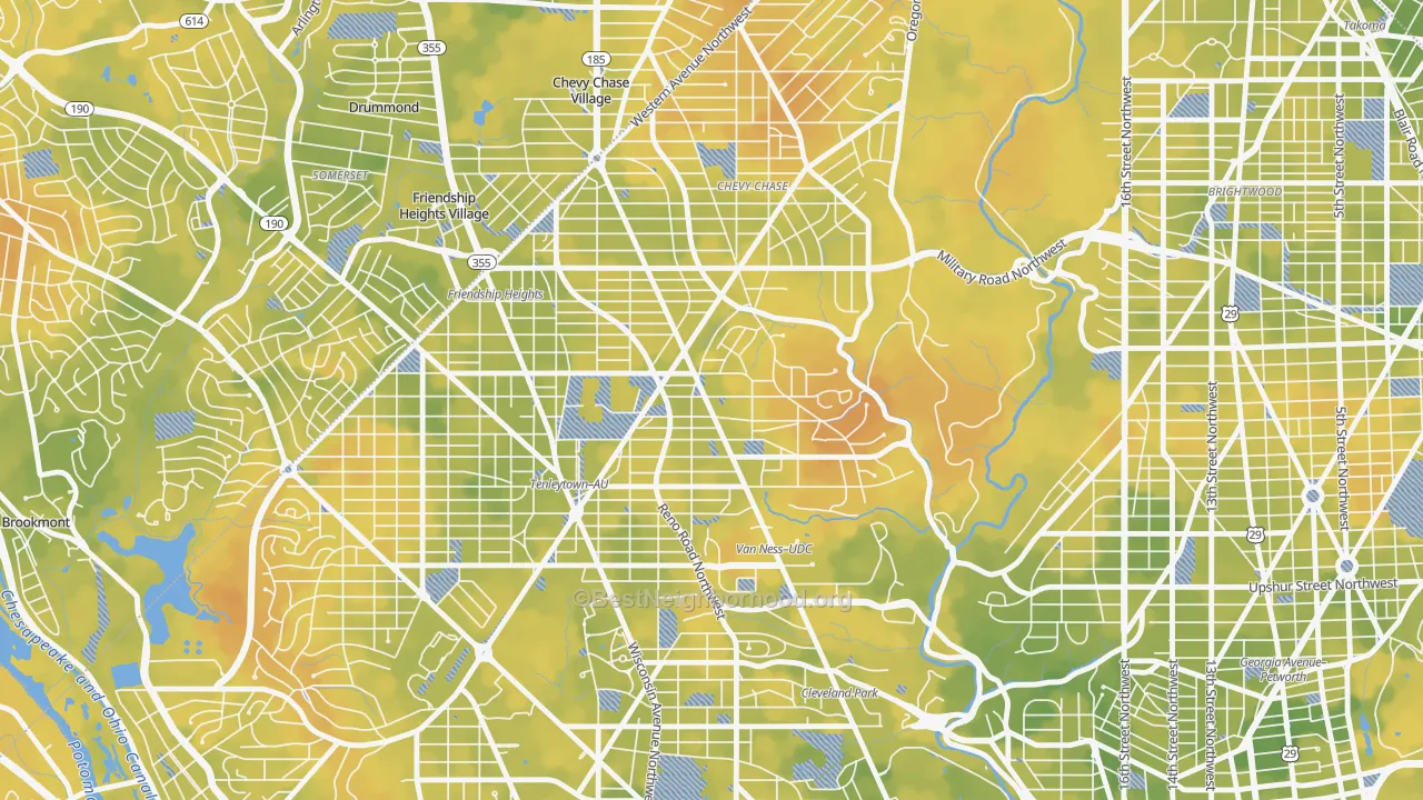 Bike Grade map of Chevy Chase, Washington, DC