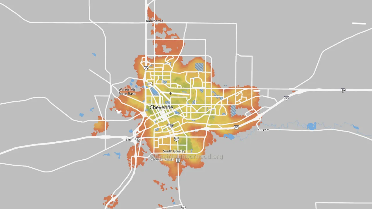 Bike Grade map of Cheyenne, WY