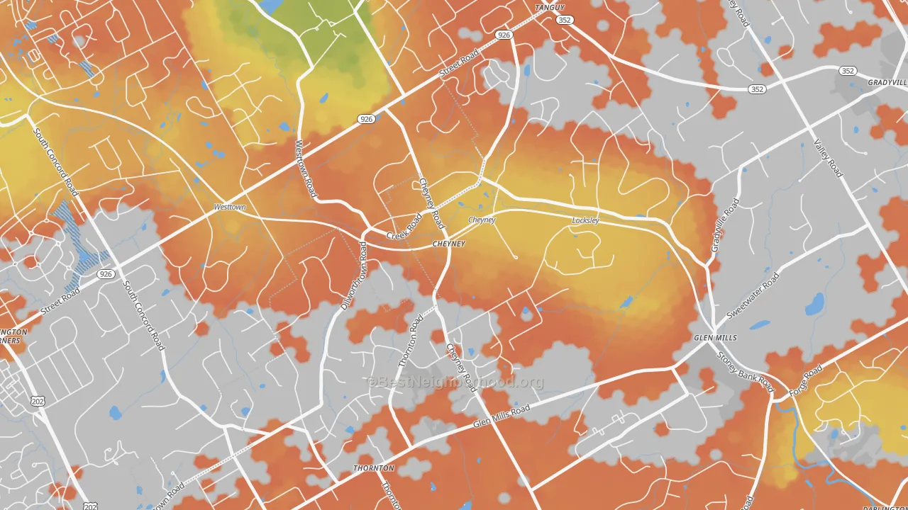 Bike Grade map of Cheyney, PA