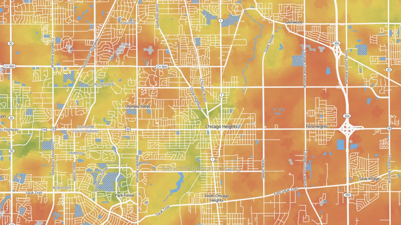 Bike Grade map of Chicago Heights, IL