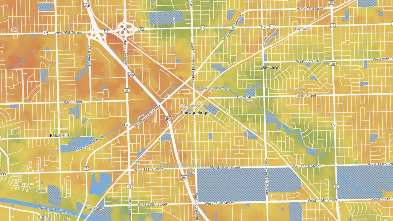 Bike Grade map of Chicago Ridge, IL