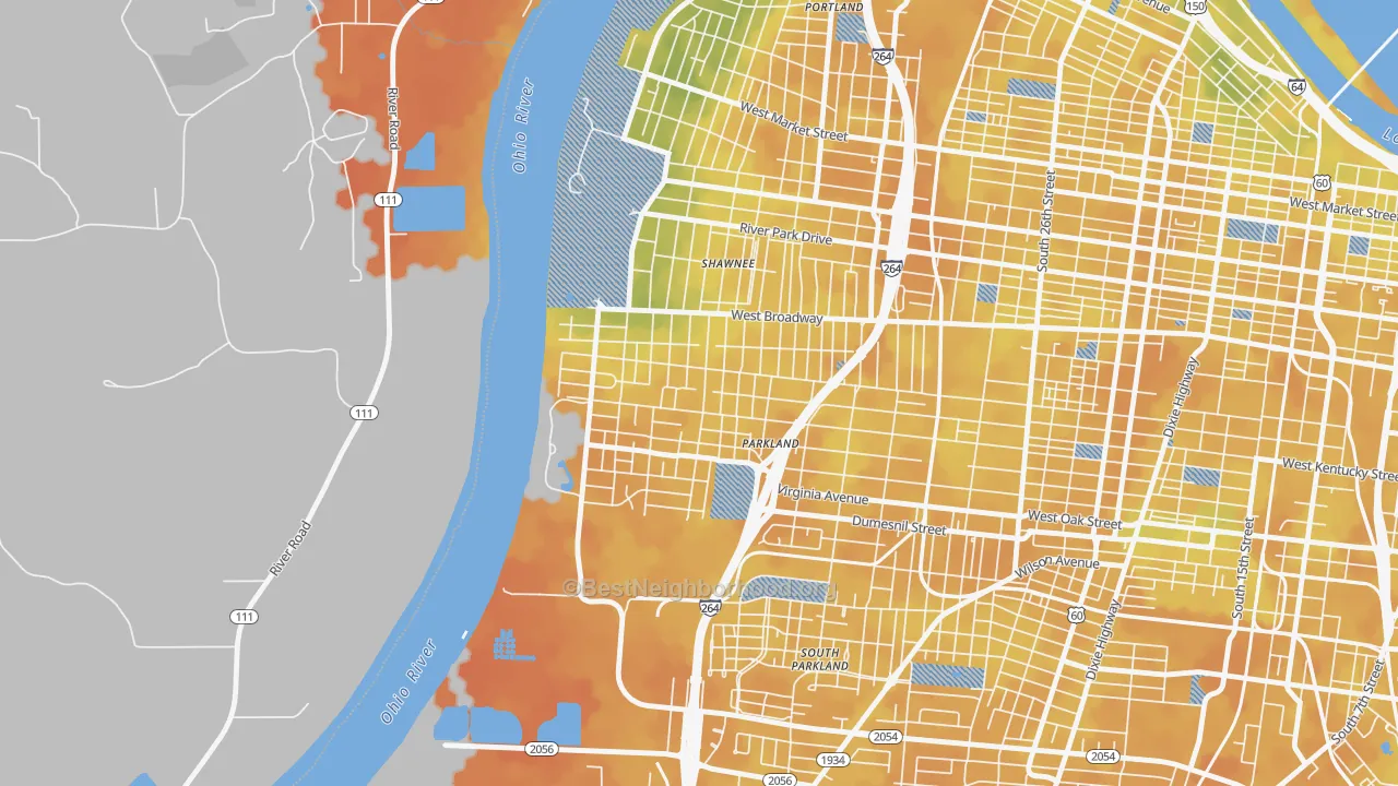 Bike Grade map of Chickasaw, Louisville, KY
