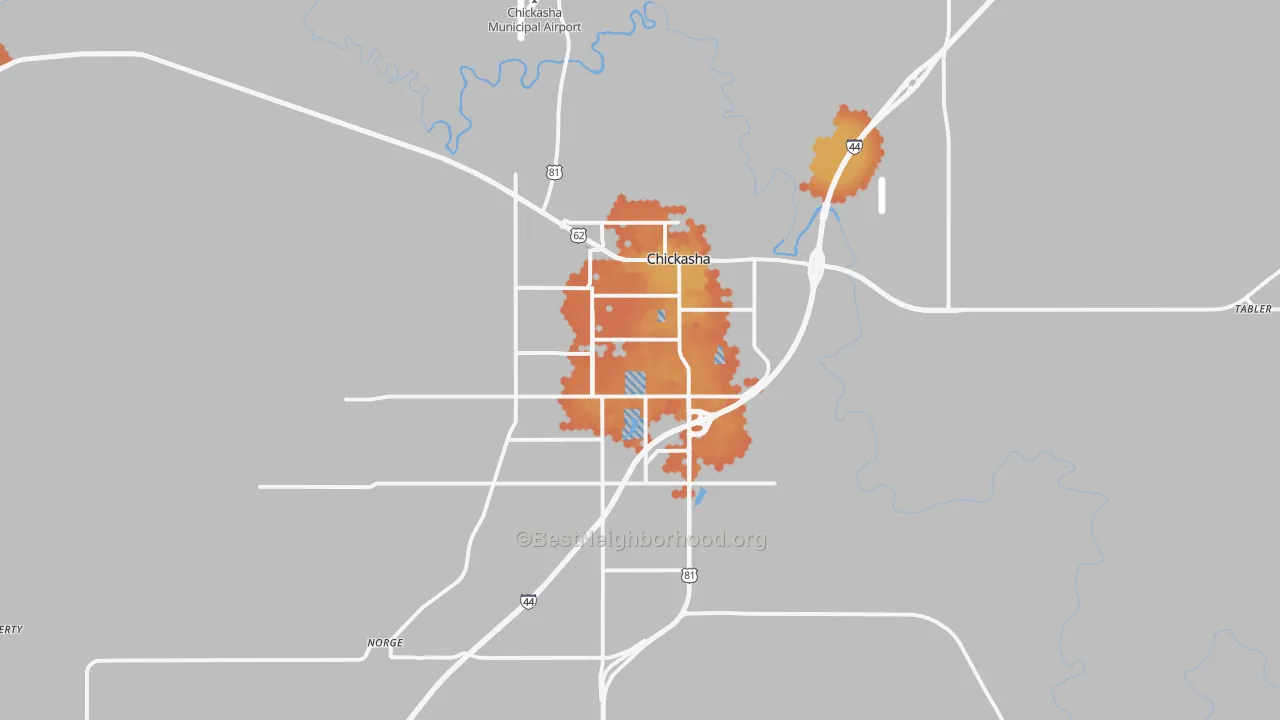 Bike Grade map of Chickasha, OK
