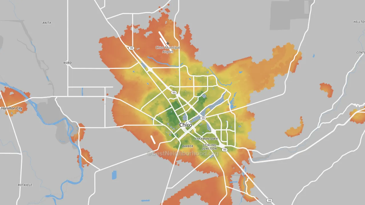 Bike Grade map of Chico, CA
