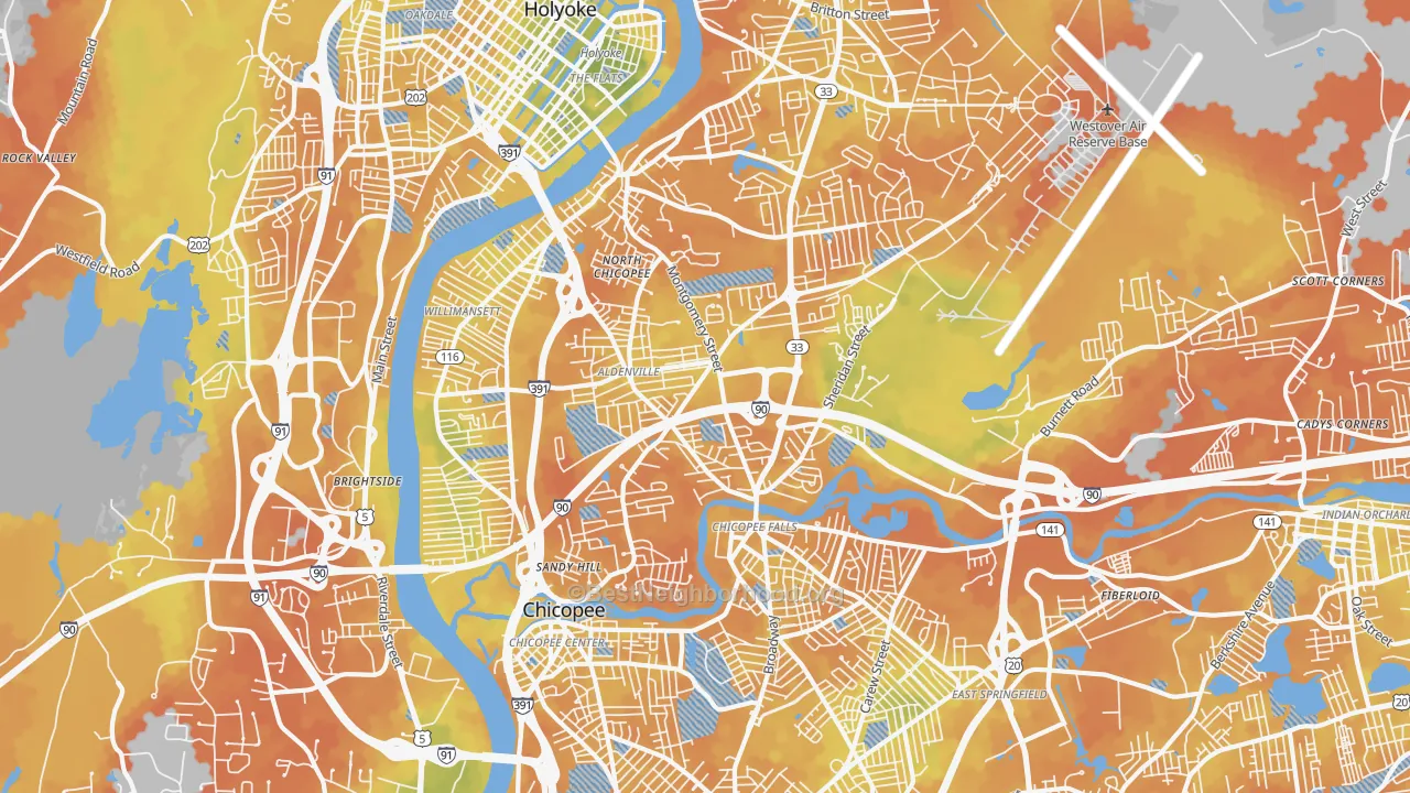 Bike Grade map of Chicopee, MA