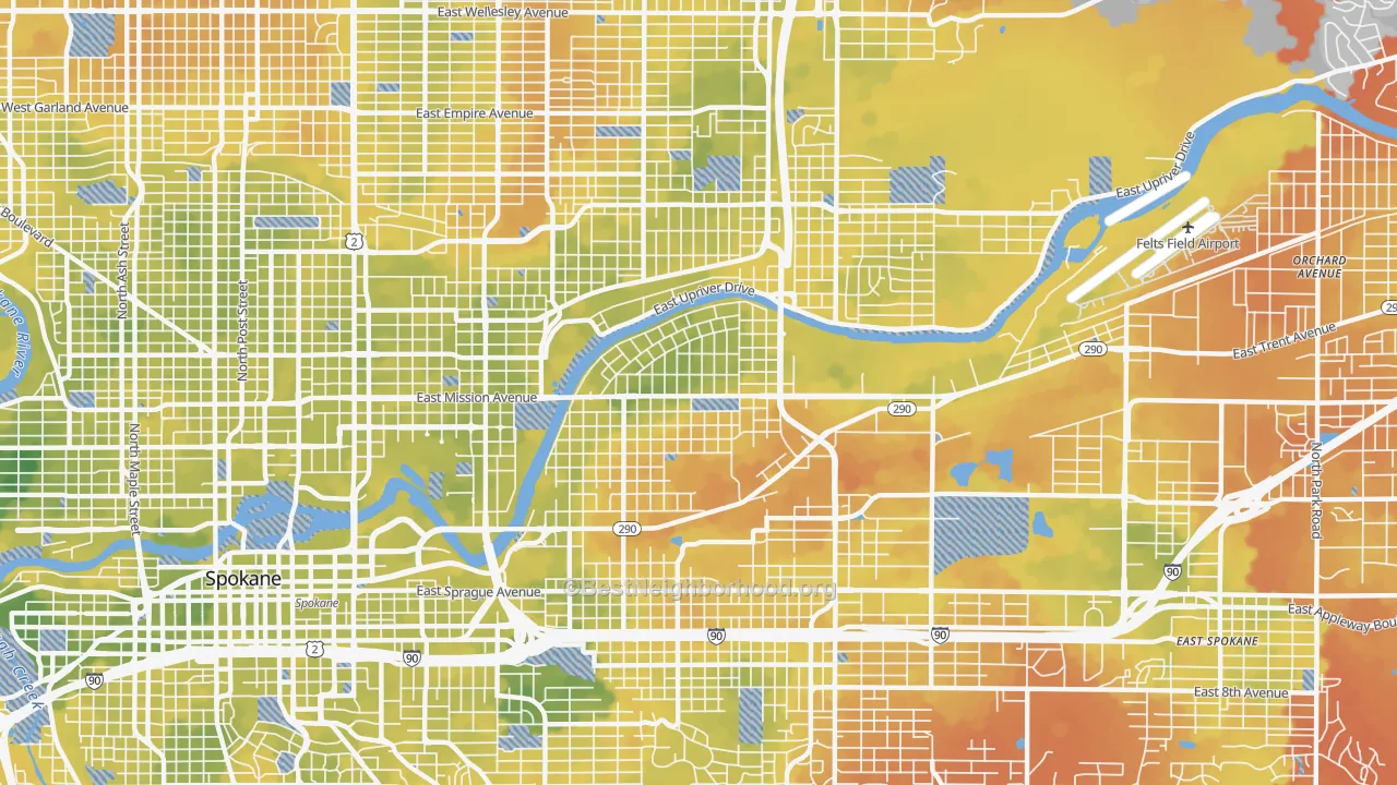 Bike Grade map of Chief Garry Park, Spokane, WA