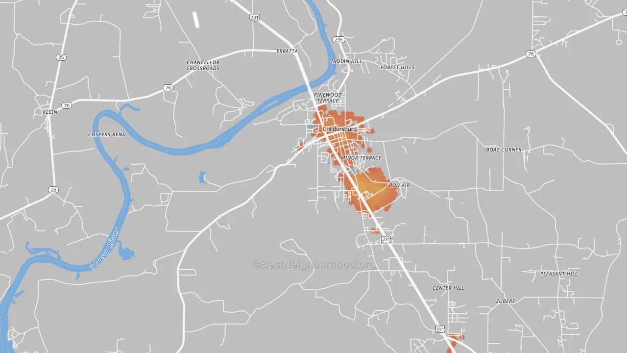 Bike Grade map of Childersburg, AL
