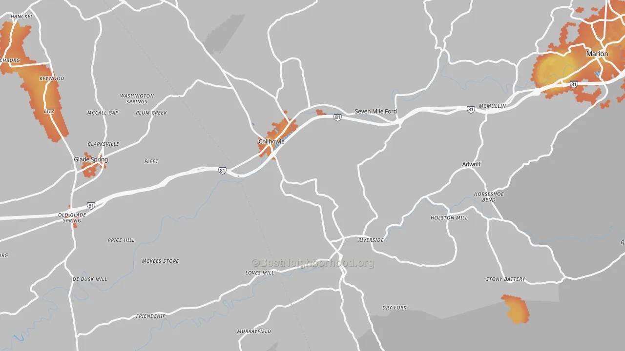 Bike Grade map of Chilhowie, VA