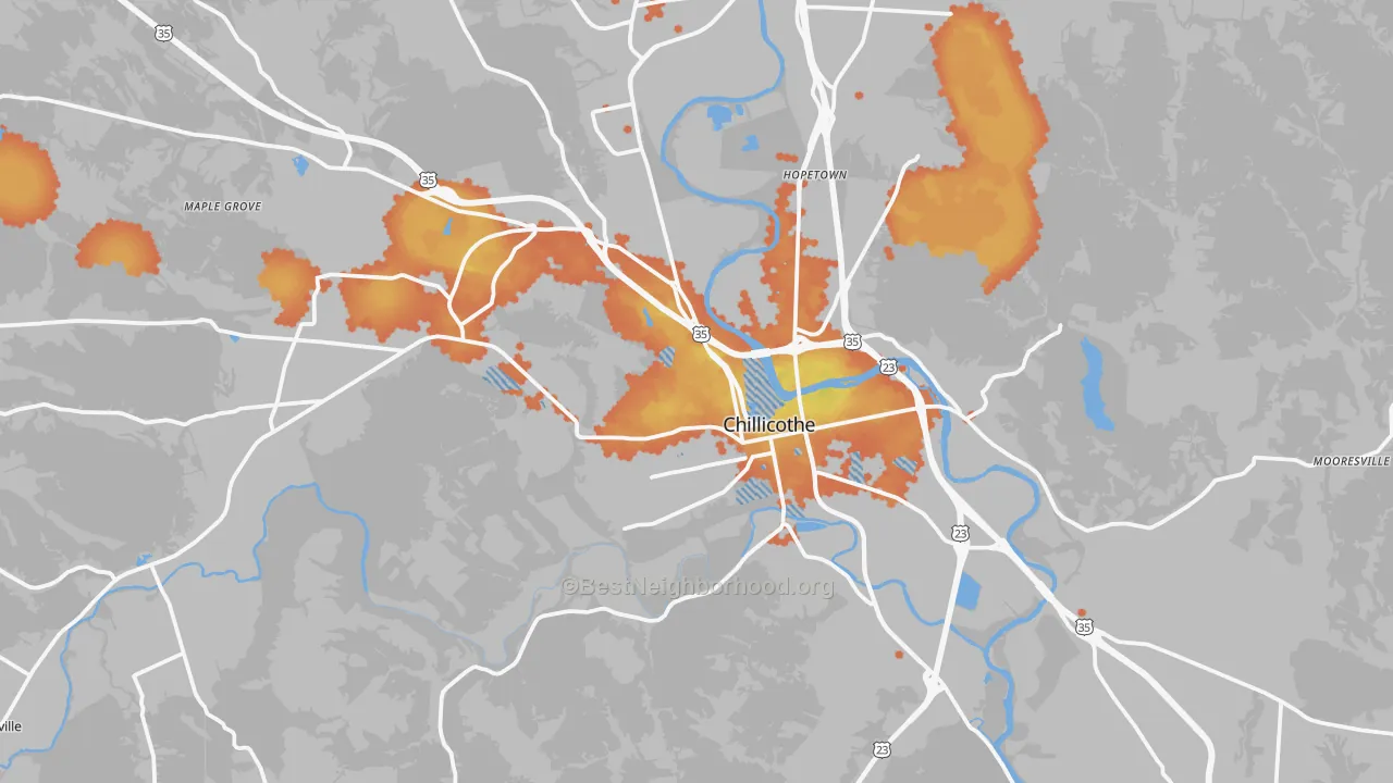 Bike Grade map of Chillicothe, OH