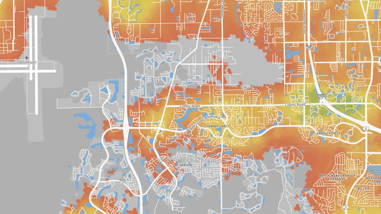 Bike Grade map of Chimney Lakes, Jacksonville, FL