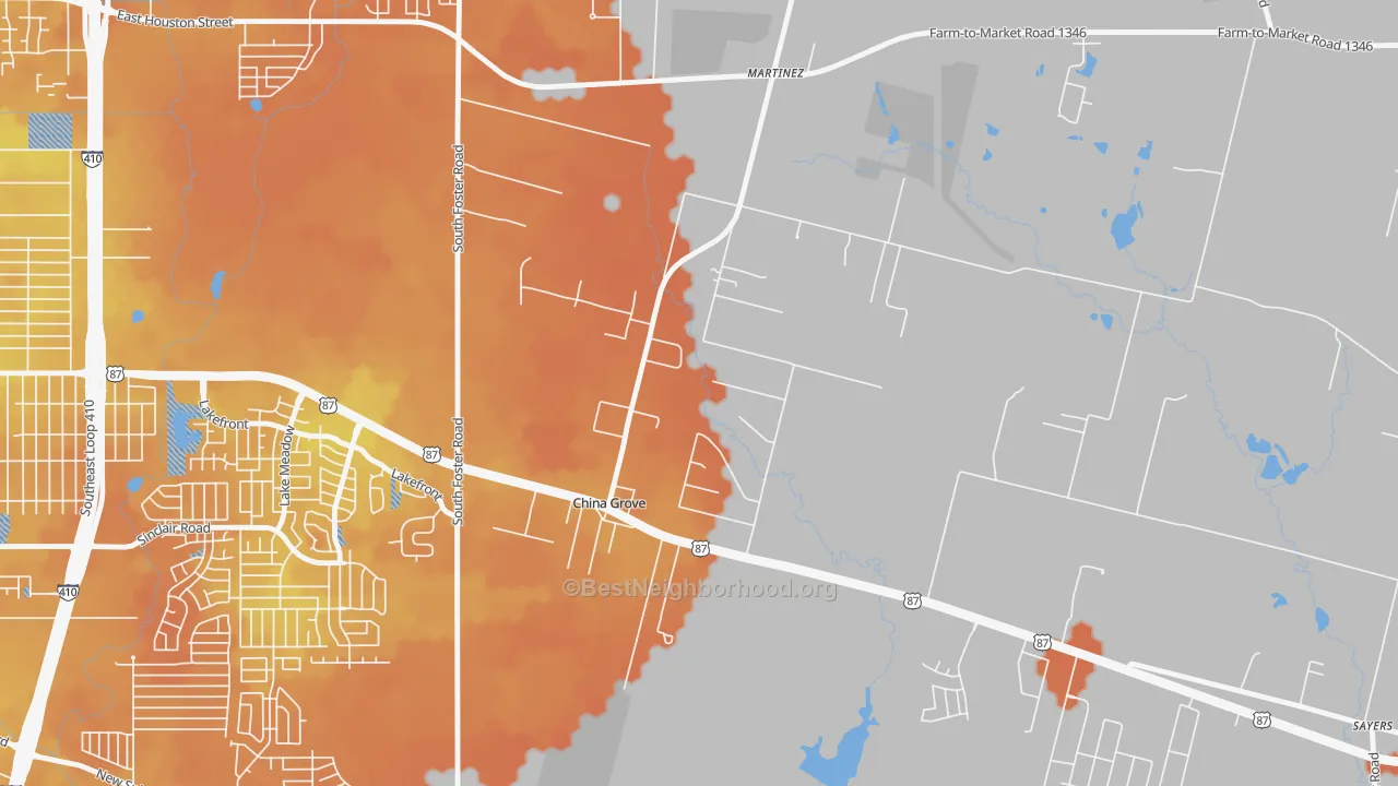 Bike Grade map of China Grove, TX