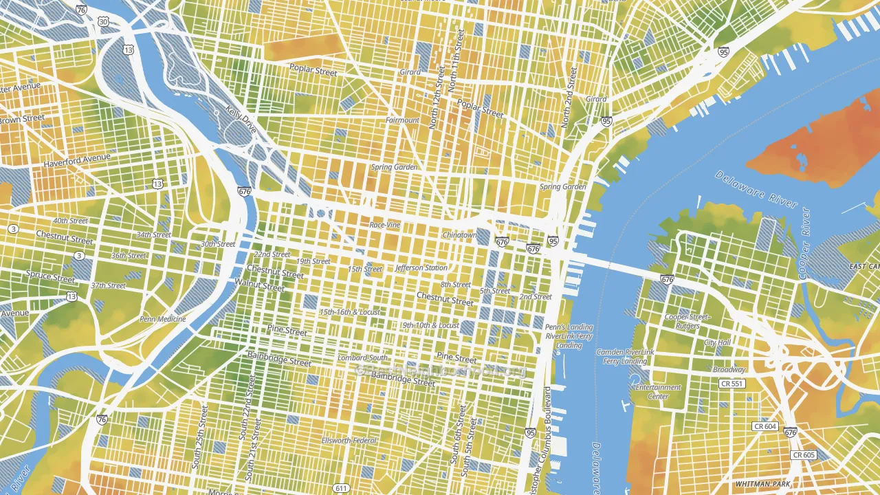 Bike Grade map of Chinatown, Philadelphia, PA