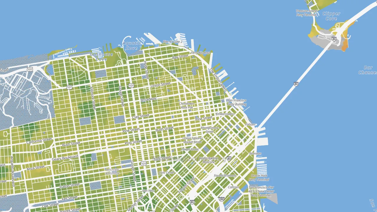 Bike Grade map of Chinatown-San Francisco, San Francisco, CA