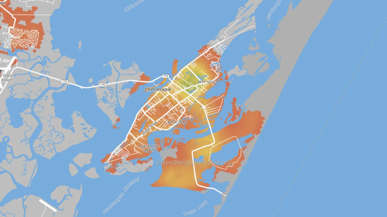 Bike Grade map of Chincoteague Island, VA
