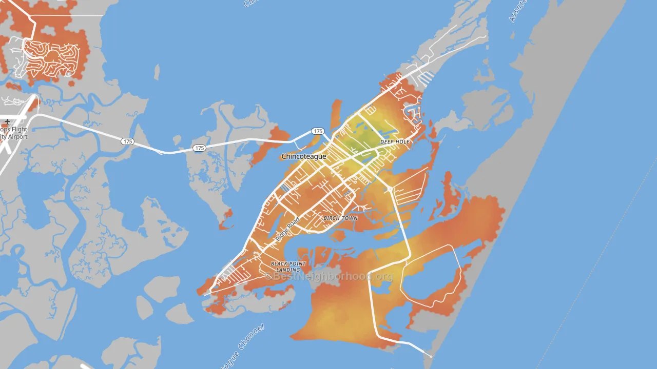 Bike Grade map of Chincoteague, VA
