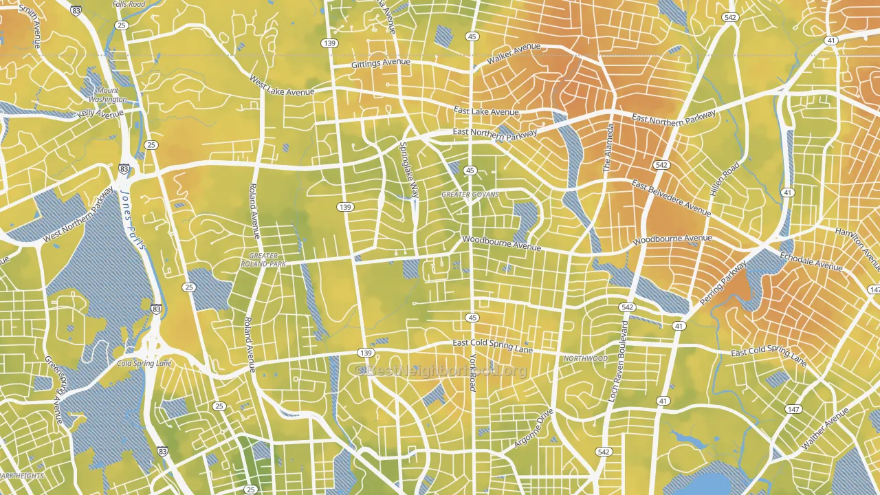 Bike Grade map of Chinquapin Park-Belvedere, Baltimore, MD
