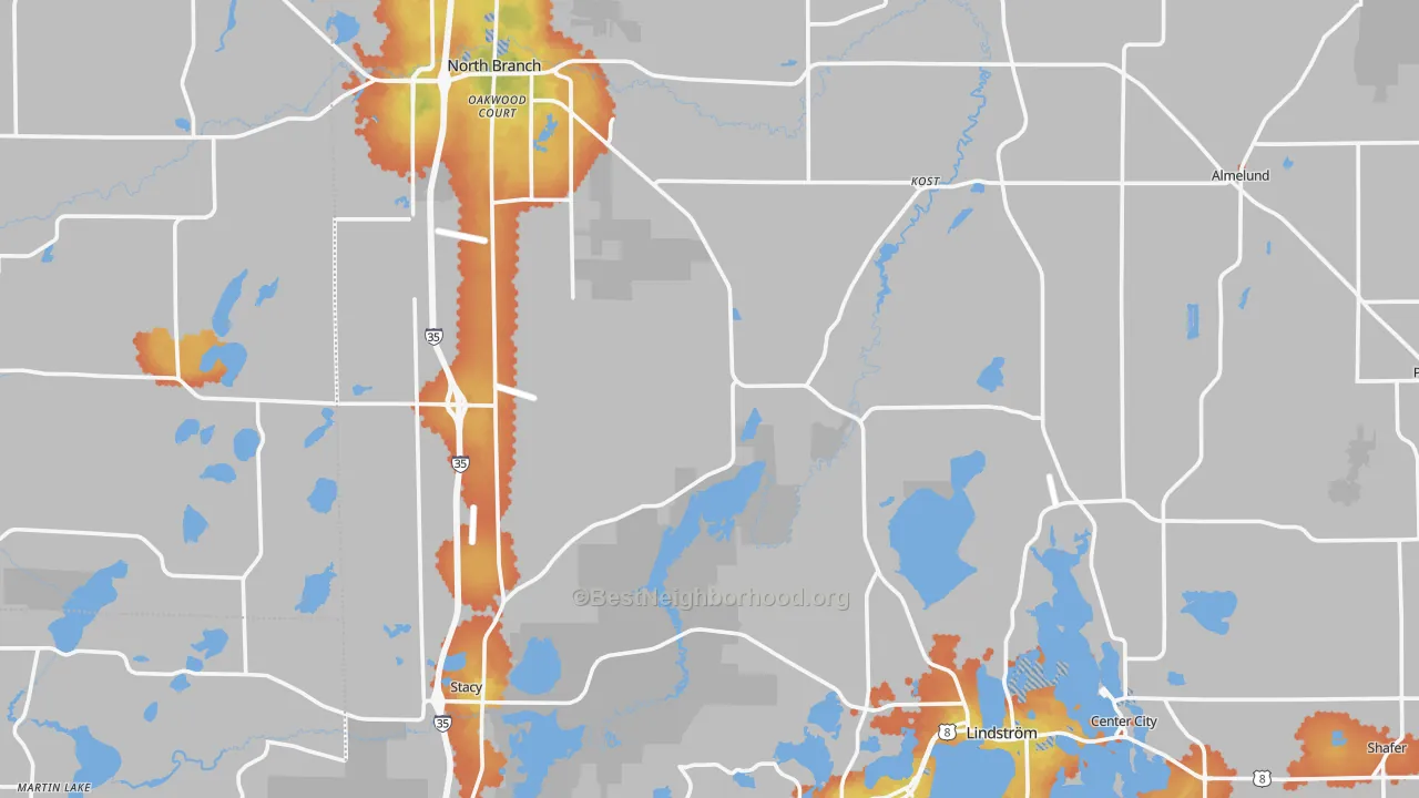 Bike Grade map of Chisago County, MN