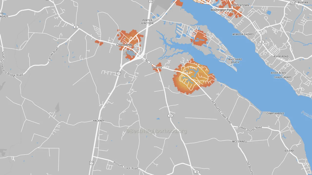 Bike Grade map of Chocowinity, NC