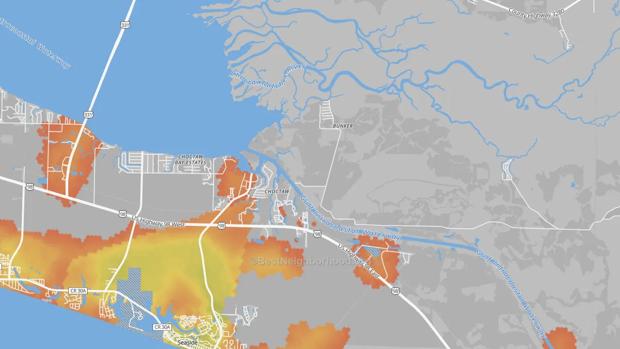 Bike Grade map of Choctaw, FL