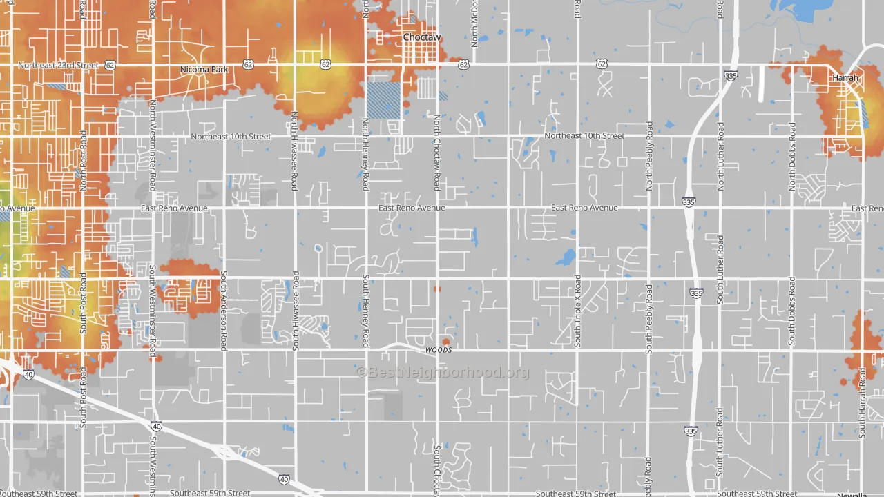 Bike Grade map of Choctaw, OK