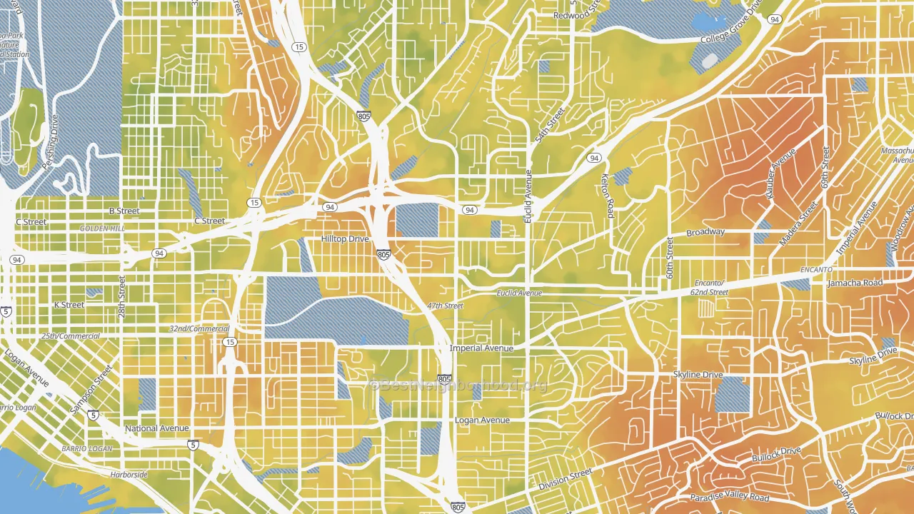 Bike Grade map of Chollas View, San Diego, CA