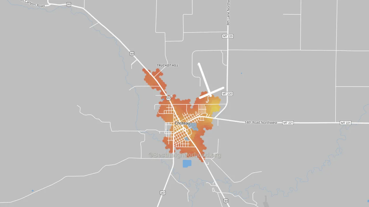 Bike Grade map of Choteau Junction, MT