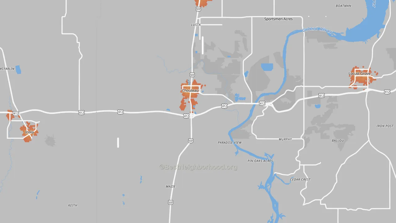 Bike Grade map of Chouteau, OK