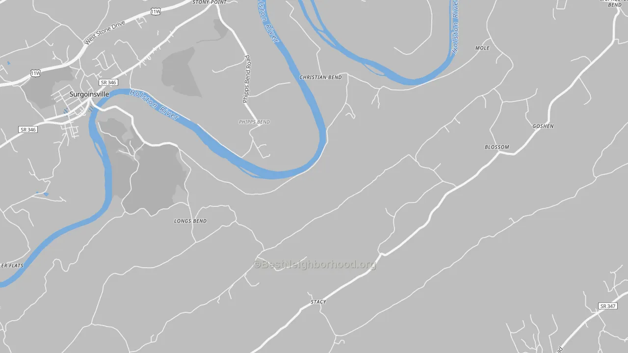 Bike Grade map of Christian Bend, TN