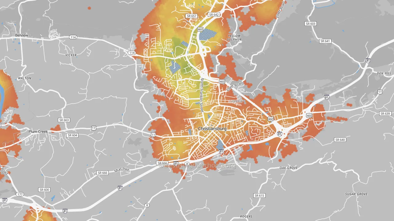 Bike Grade map of Christiansburg, VA